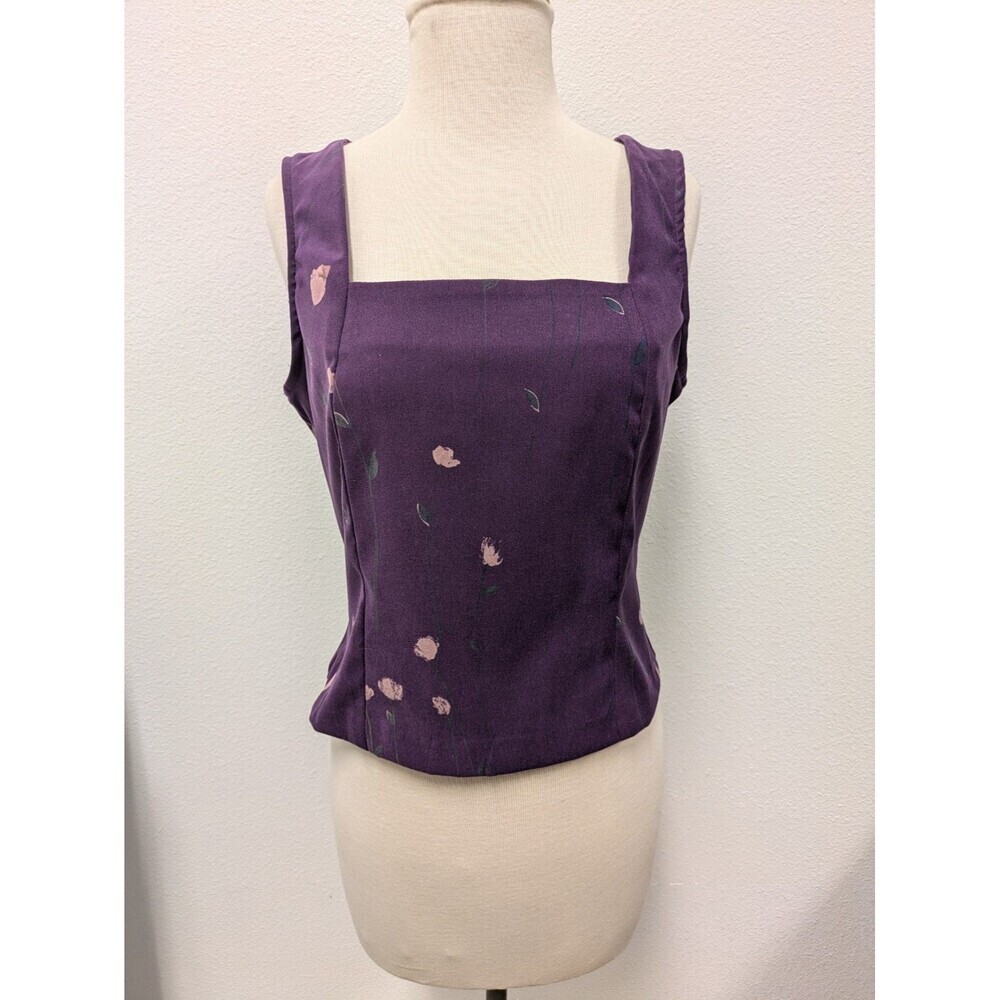 Vintage Y2K 2 pc Purple Floral Square Neck Top and Skirt sz 10/M Retro Coquette - Picture 6 of 16